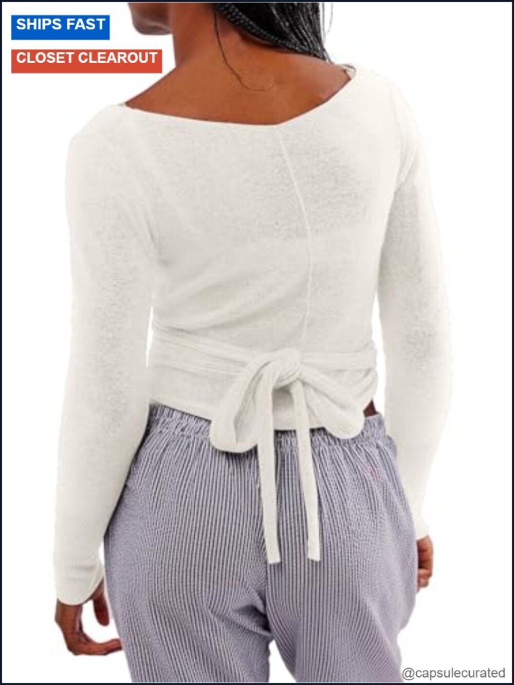 100% Wool Long Sleeve Crop Cardigan V-Neck Tie Front Lightweight Slim Fit